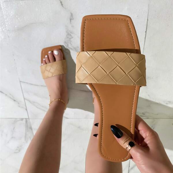

Minimalist Braided Slide Sandals, Apricot