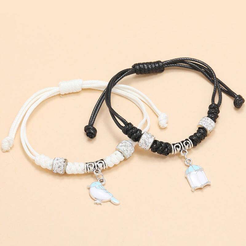 

2pcs Bird Rope Bracelet, Black and white