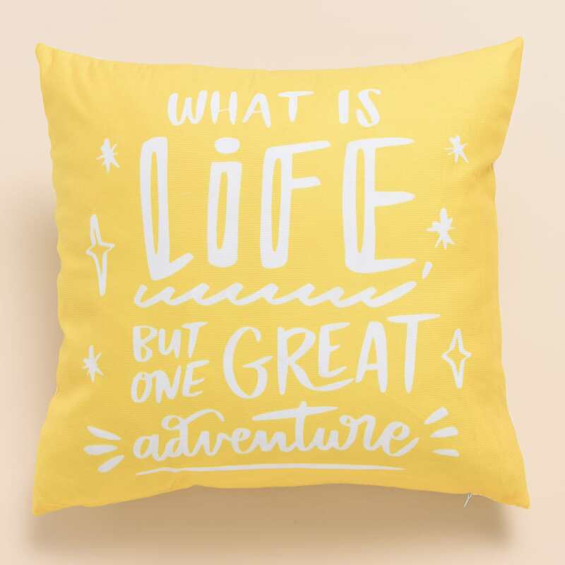 

Slogan Graphic Cushion Cover Without Filler, Yellow