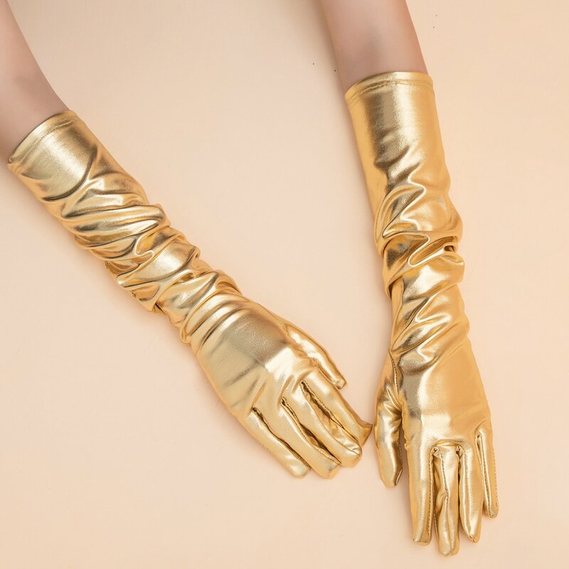 

Solid PU Long Gloves, Gold