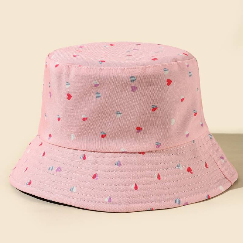 

Heart Print Bucket Hat, Baby pink