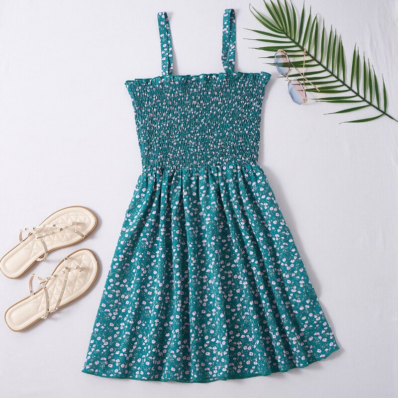 

Ditsy Floral Shirred Cami Dress, Teal blue