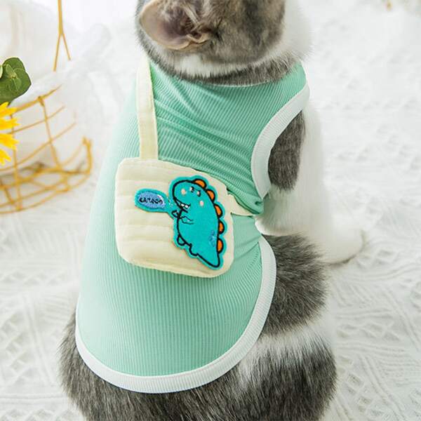 

Dinosaur Patch Decor Pet Tank Top, Green