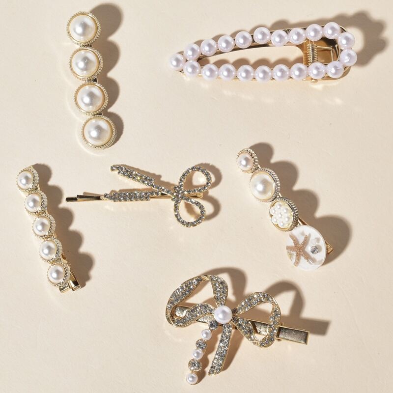 

6pcs Faux Pearl & Rhinestone Hair Clip, Multicolor