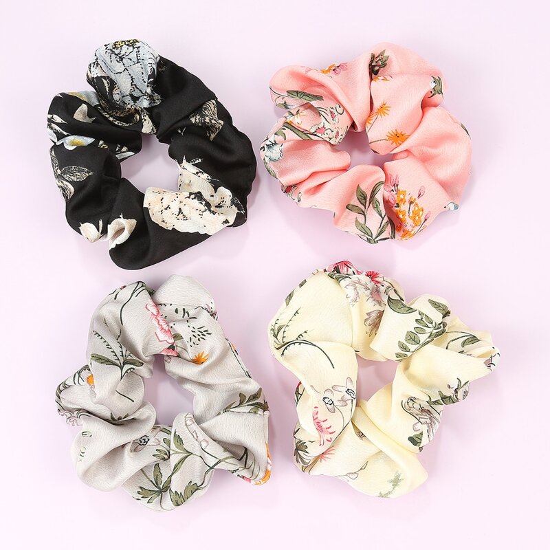 

4pcs Flower Graphic Scrunchie, Multicolor