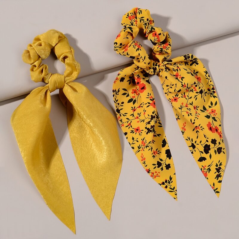 

2pcs Flower Scrunchie Scarf, Yellow