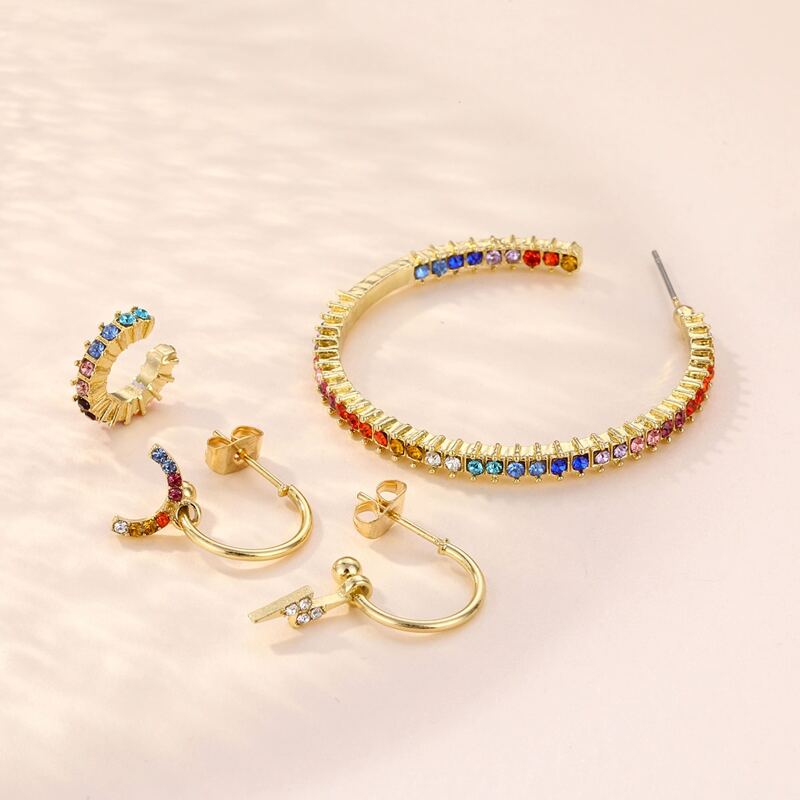 

4pcs Rhinestone Decor Earrings, Gold