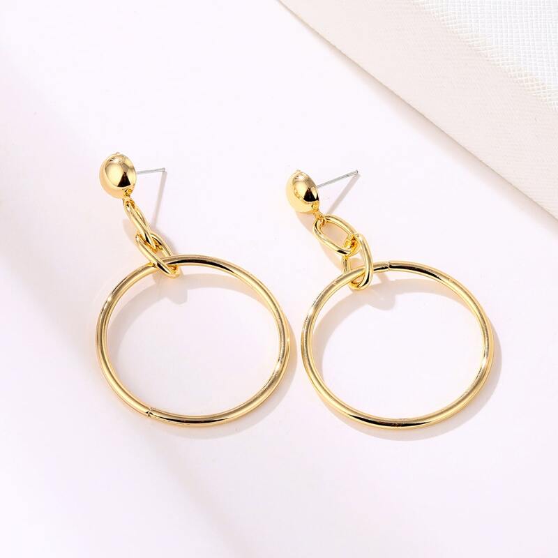 

1pair Ring Decor Earrings, Gold