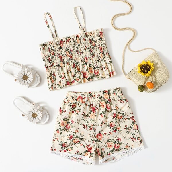 

Toddler Girls Floral Shirred Cami Top With Shorts, Multicolor