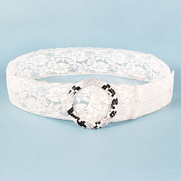

Round Buckle Lace Overlay Belt, White