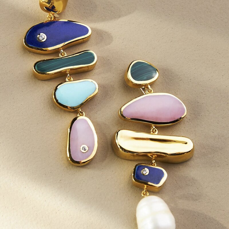 

Faux Pearl Color Block Earrings, Multicolor