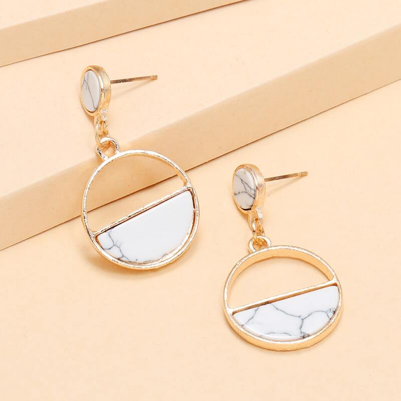

1pair Marble Geo Earrings, White
