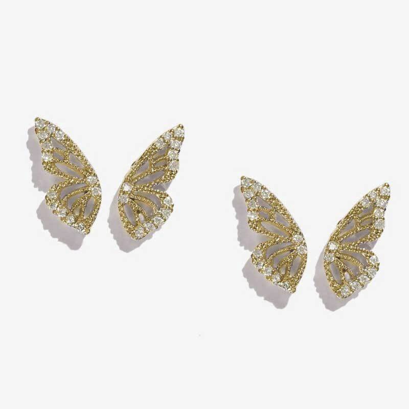 

4pcs Rhinestone Butterfly Earrings, Gold