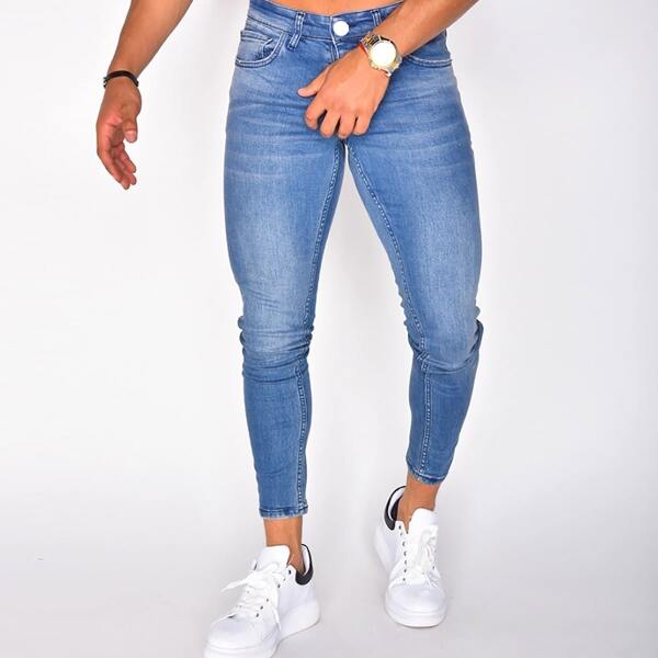 

Men Solid Slant Pocket Skinny Jeans, Medium wash