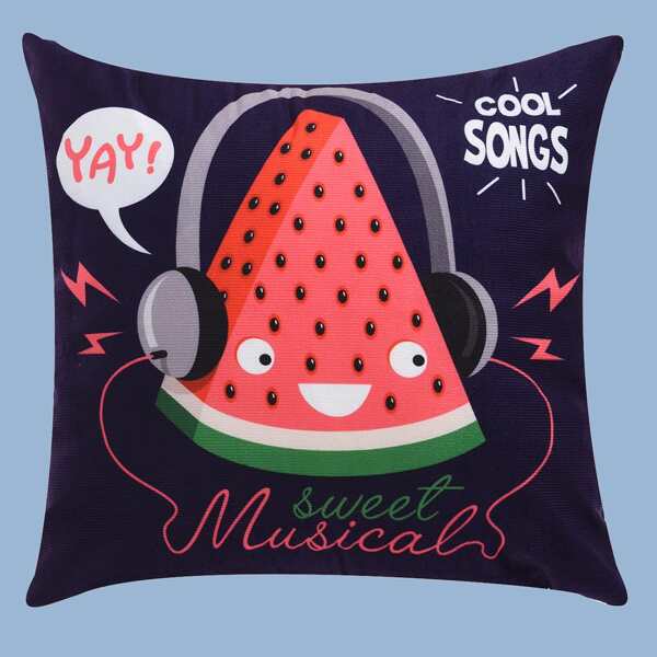 

Kids Watermelon Print Cushion Cover Without Filler, Black