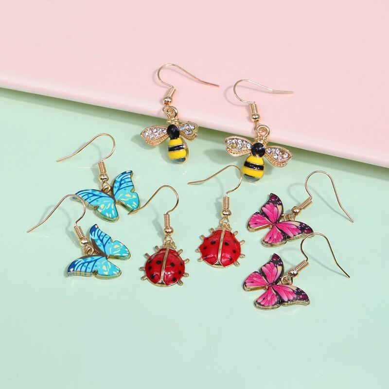 

4pairs Rhinestone Cartoon Earrings, Multicolor