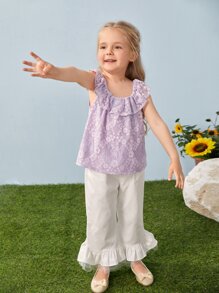SHEIN Top De Niñitas Con Encaje Y Ribete De Volante - Lila Púrpura - Ver 1