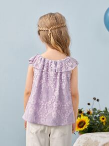 SHEIN Top De Niñitas Con Encaje Y Ribete De Volante - Lila Púrpura - Ver 2