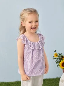 SHEIN Top De Niñitas Con Encaje Y Ribete De Volante - Lila Púrpura - Ver 3