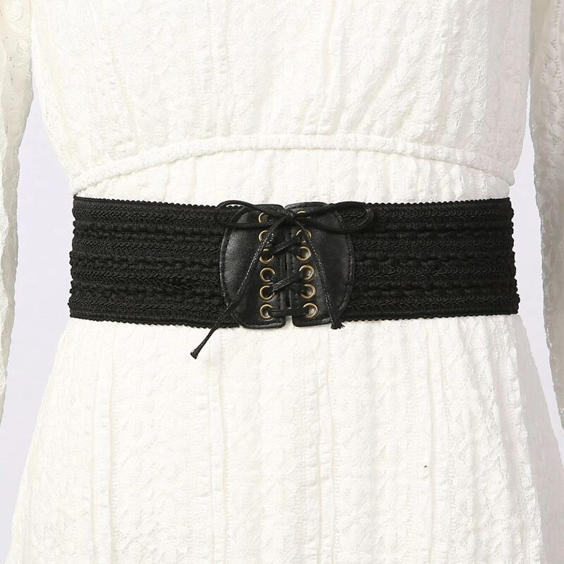 

Lace Up Wide Belt, Black