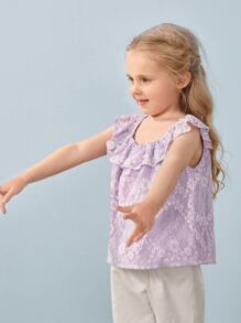 SHEIN Top De Niñitas Con Encaje Y Ribete De Volante - Lila Púrpura - Ver 4
