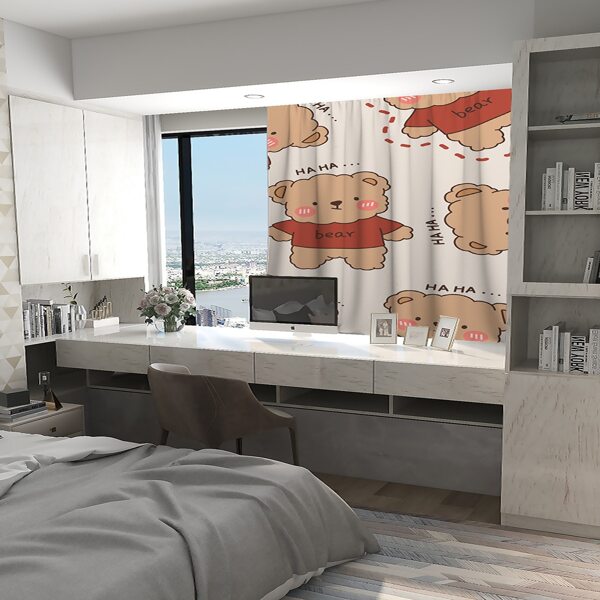 

Cartoon Bear Print Single Panel Curtain, Multicolor