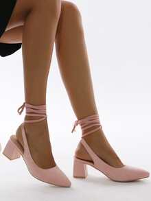 極簡風格粗羅馬高跟鞋 - 淺粉色 - 查看 4