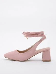 極簡風格粗羅馬高跟鞋 - 淺粉色 - 查看 6