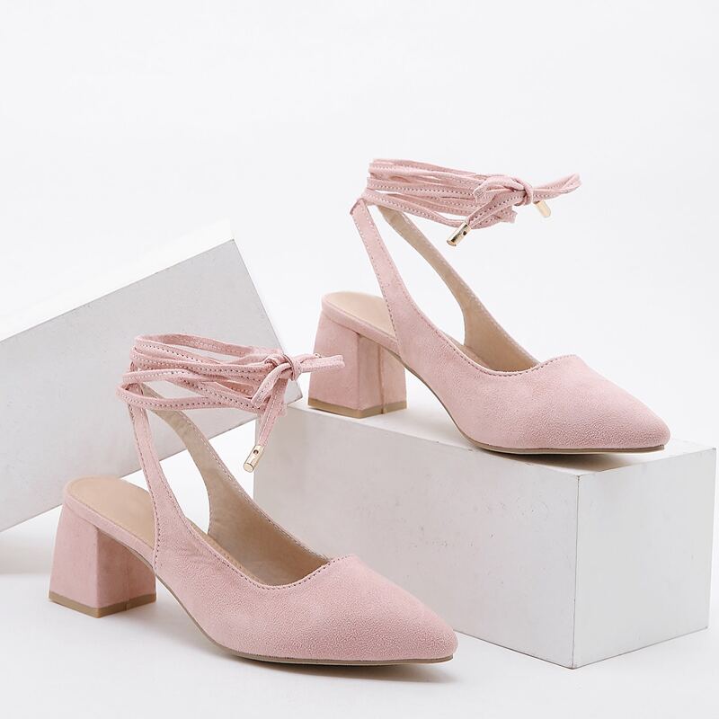 

Minimalist Chunky Heeled Gladiator Pumps, Baby pink