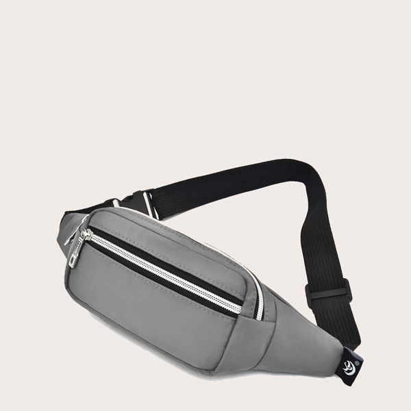

Double Zipper Buckle Decor Fanny Pack, Grey