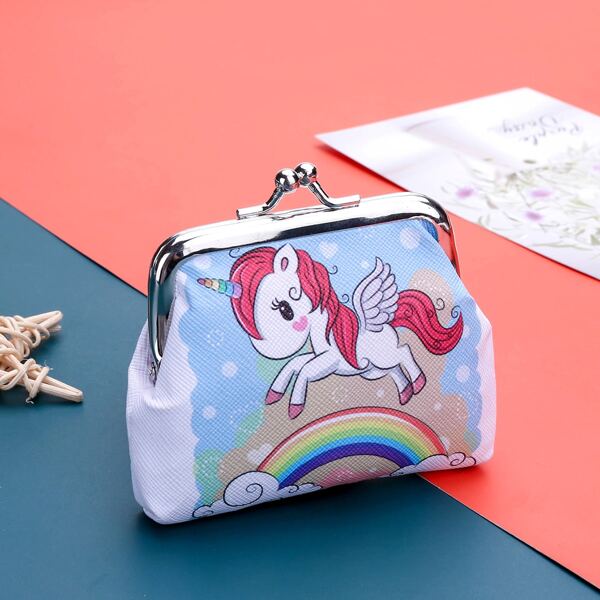 

Girls Cartoon Graphic Kiss Lock Coin Case, Blue