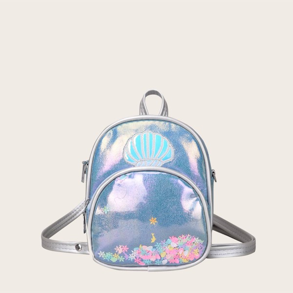 

Girls Shell Embroidered Backpack, Blue