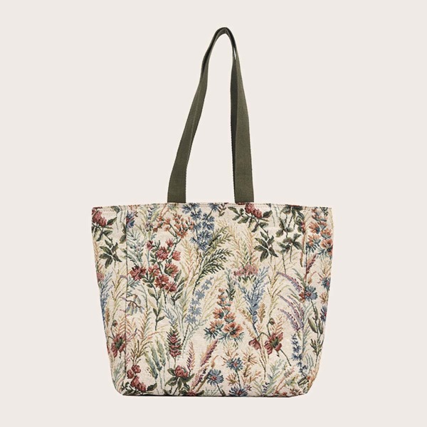 

Floral Graphic Shoulder Tote Bag, Khaki