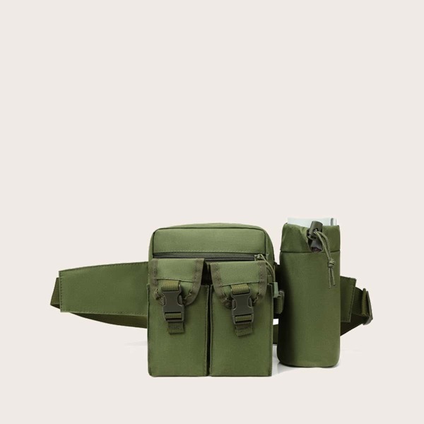

Men Minimalist Buckle Decor Fanny Pack, Army green