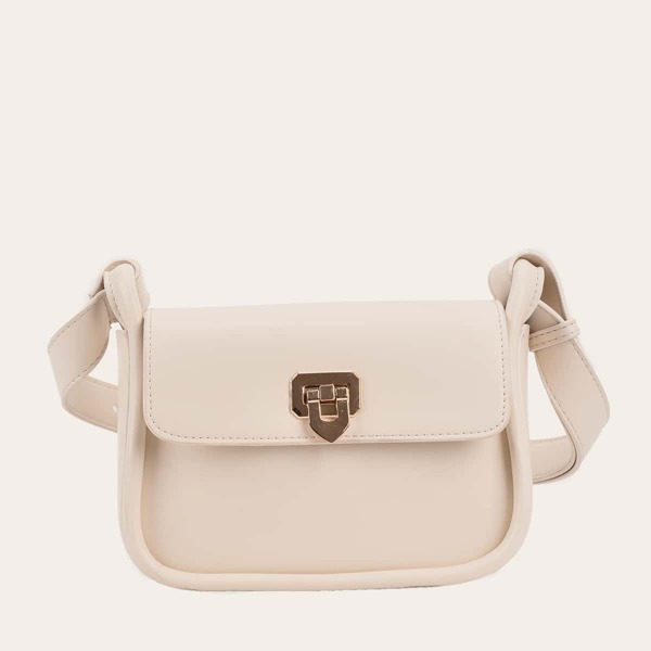

Minimalist Metal Lock Crossbody Bag, Beige