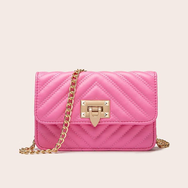 

Chevron Flap Chain Bag, Hot pink