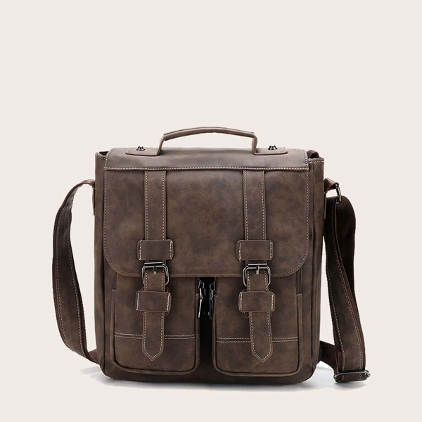 

Men Buckle Decor Crossbody Bag, Coffee brown