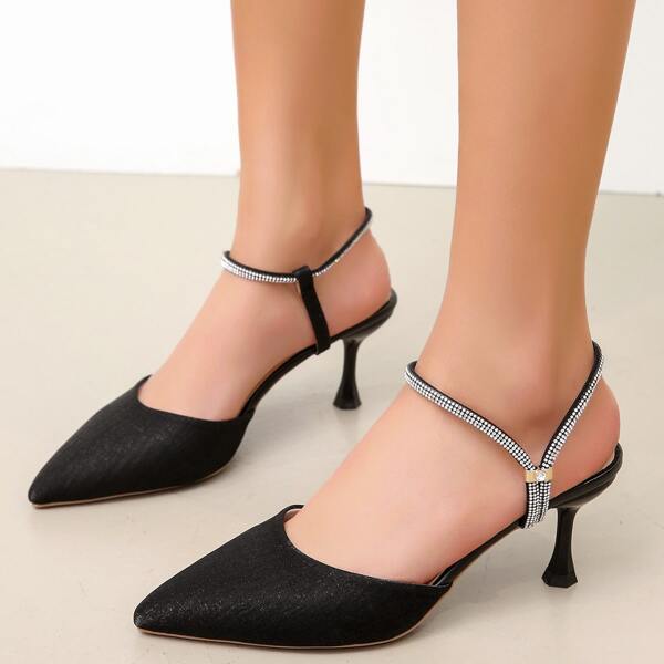

Rhinestone Decor Stiletto Pumps, Black