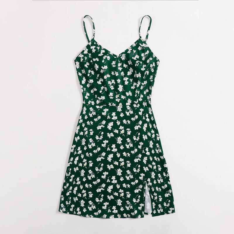 

Ditsy Floral Split Cami Dress, Dark green