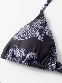 4packs Halter Bikini Set & Dragon Print Mesh Cover Up, For Summer Beach Vacation - Multicolor - View 4