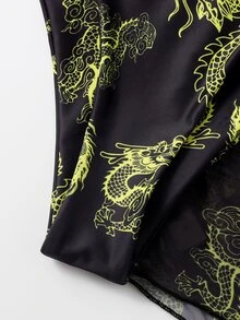 Baju renang bikini halterneck 4 potong dengan blus jaring motif naga - MultiWarna - View 3