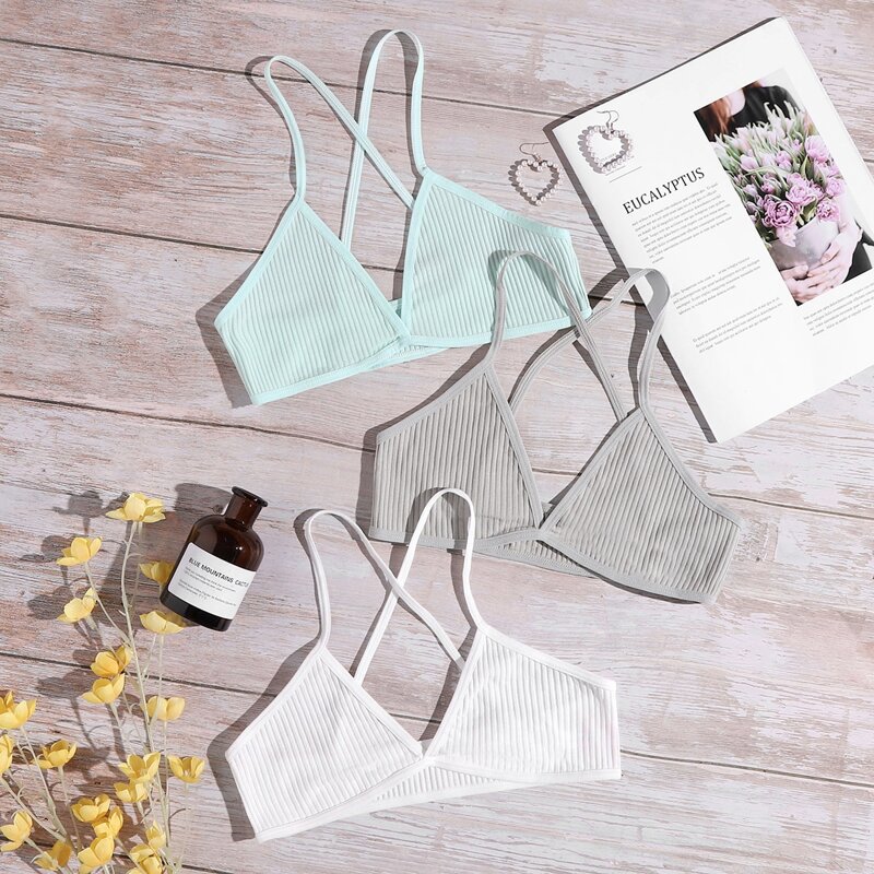 

3pack Rib Crisscross Bra Set, Multicolor