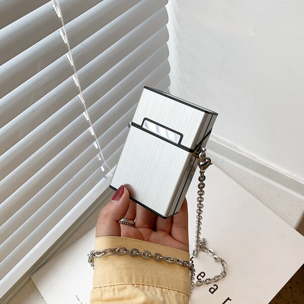

Mini Metallic Box Bag, Silver