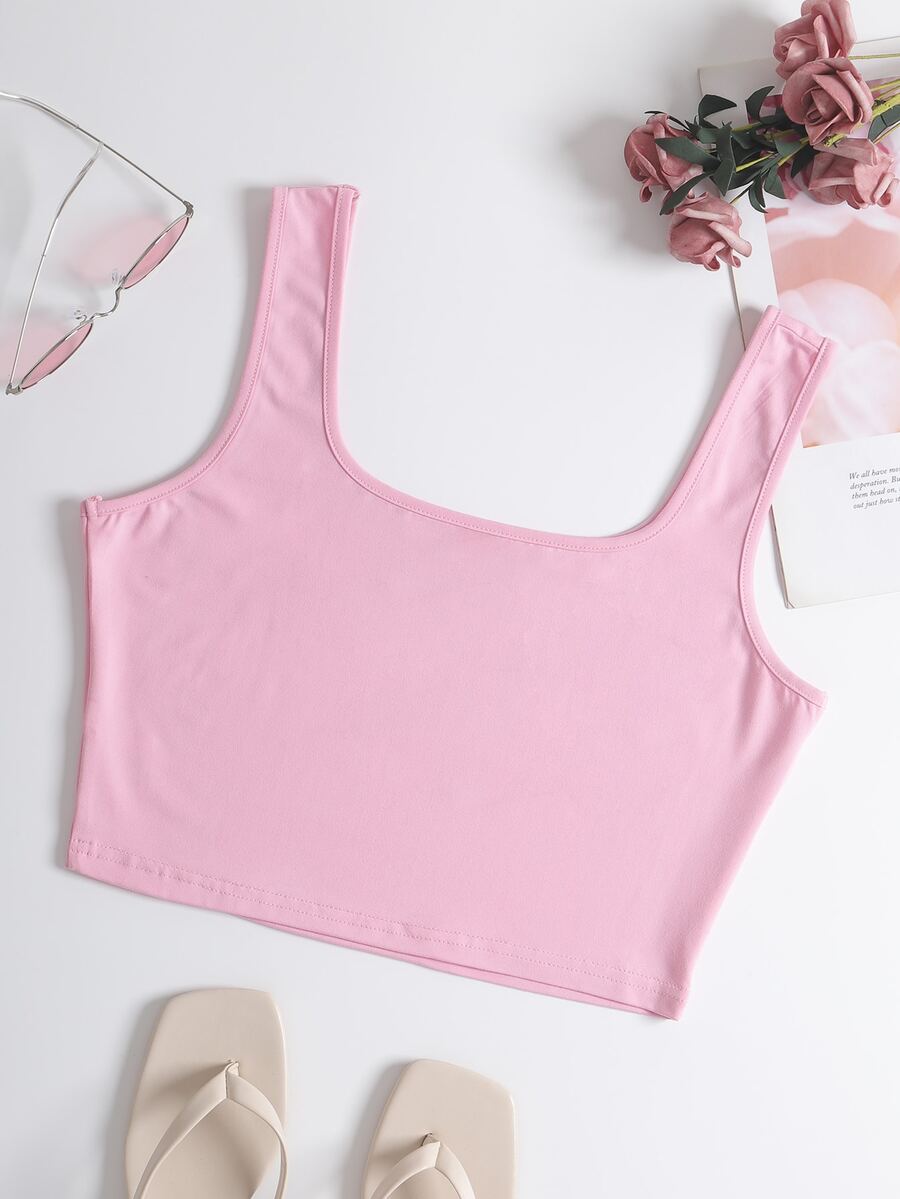 Crop Solid Tank Top - Pink - View 1