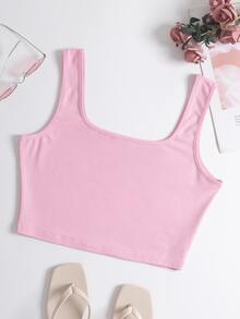 Crop Solid Tank Top - Pink - View 2