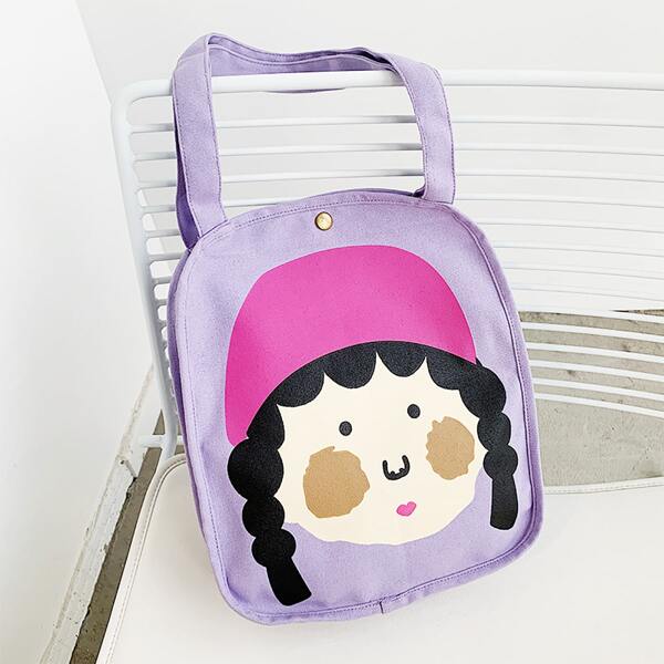 

Cartoon Graphic Shoulder Tote Bag, Purple
