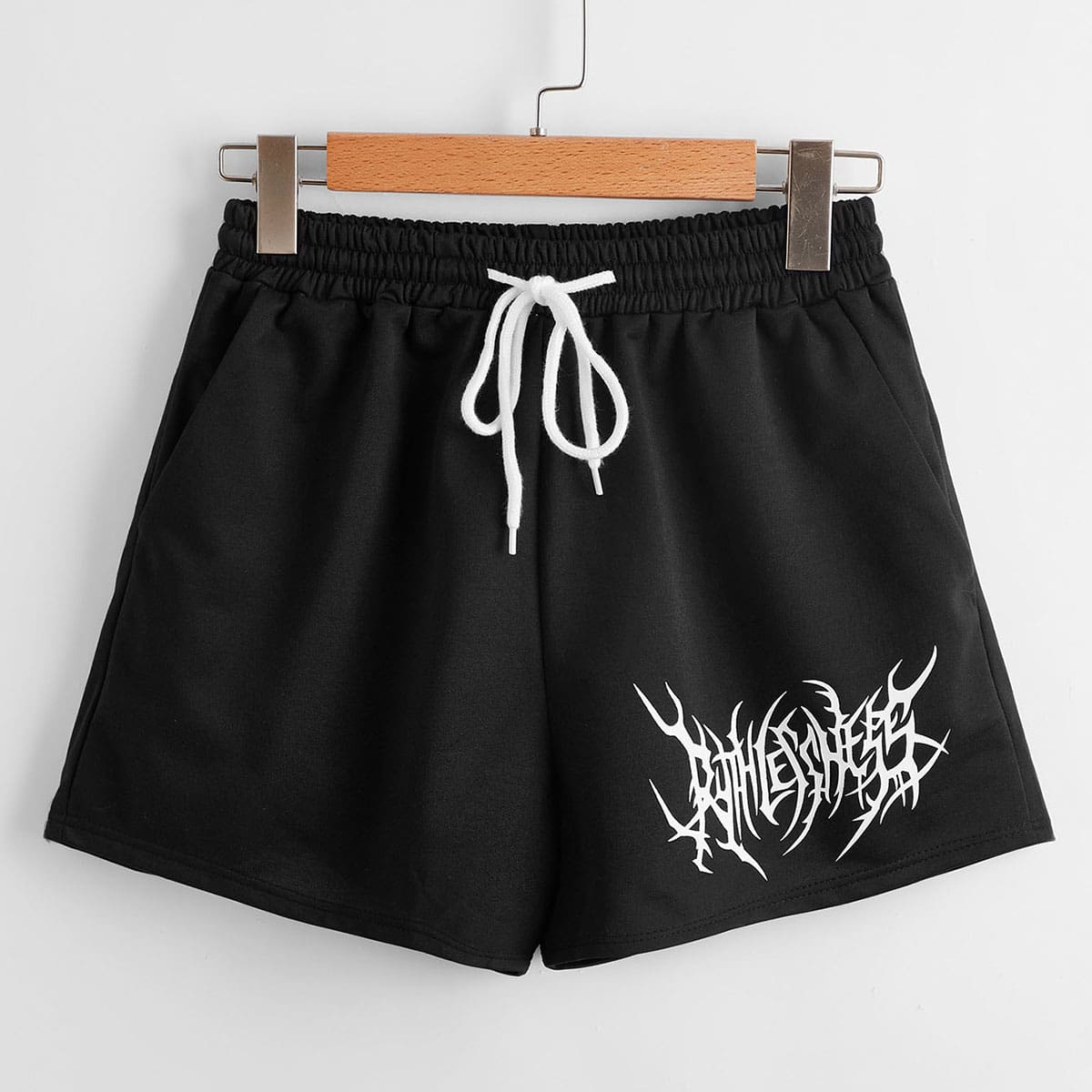 

Graphic Drawstring Shorts, Black