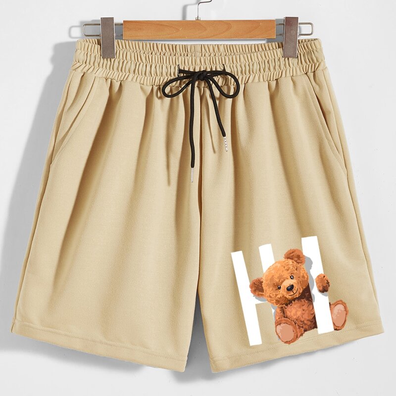 

Guys Letter Cartoon Bear Graphic Drawstring Shorts, Khaki