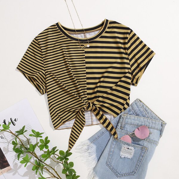 

Striped Knot Hem Tee, Multicolor