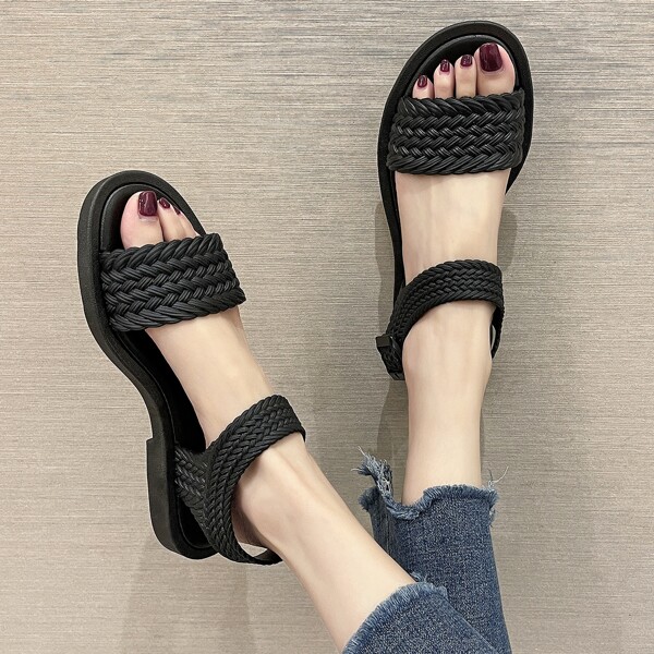 

Minimalist Braided Design Strappy Sandals, Black